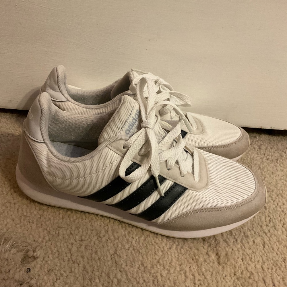 adidas White Sneakers with Black Stripes and Light Gray Accents